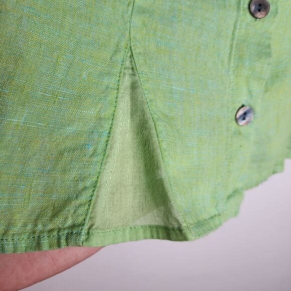 J.Jill Linen Top Blouse Lime Green Sleeveless Button-Up Shirt Pleated Size L - Picture 4 of 12